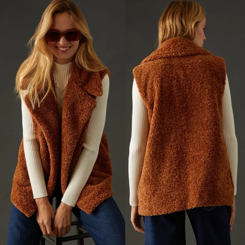 Anthropologie Pilcro Teddy Faux Fur Sherpa Vest One Size